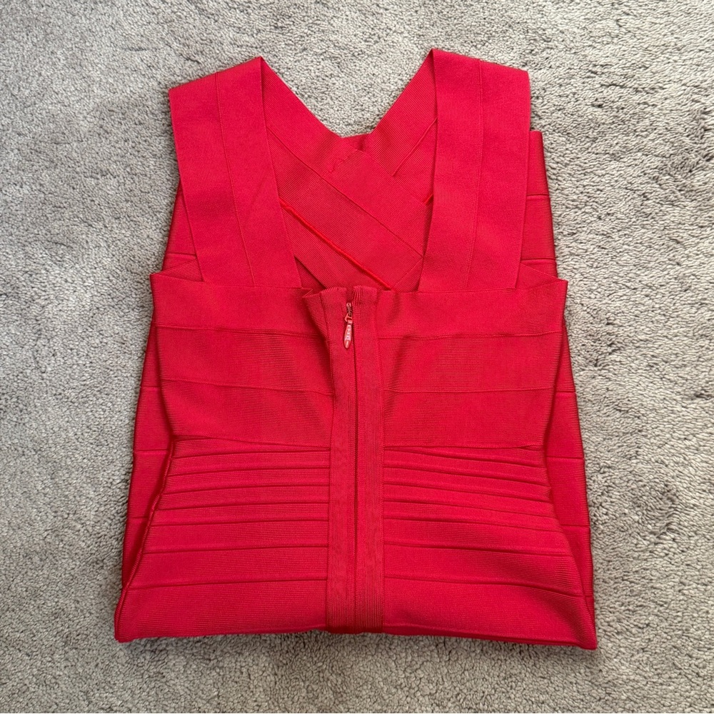 Herve Leger Red Stella Cross Front Bandage Dress - Picture 4 of 10